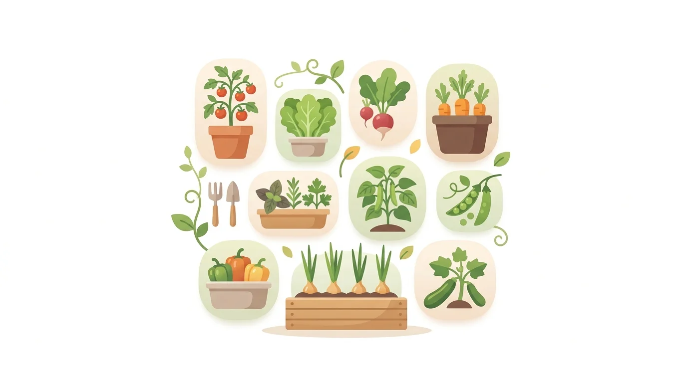 Beginner vegetables growing in small containers